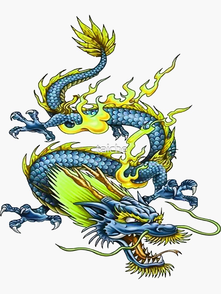 Sticker for Sale avec l'œuvre « Dragon chinois bleu » de l'artiste  WearWolfDesigns