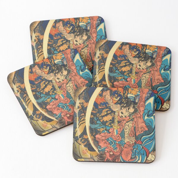 Item preview, Samurai Warrior Defeating Demon - Vintage Japanese Ukiyo-e Woodblock designed and sold by VintageSpaceArt.