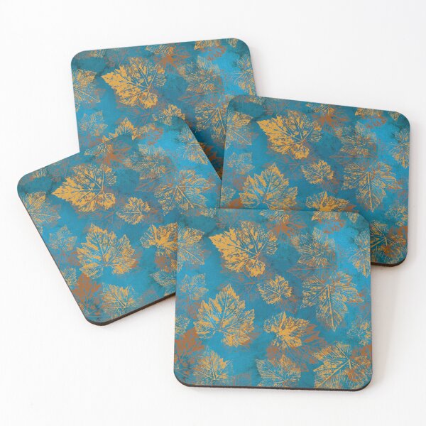 Item preview, Yellow fall leaves imprints on vibrant blue background. Gold Maple leaves. Golden autumn pattern. designed and sold by likapix.