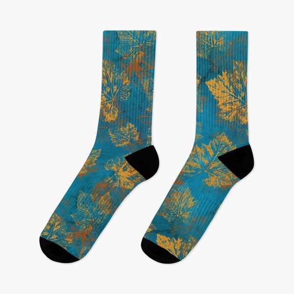 Item preview, Yellow fall leaves imprints on vibrant blue background. Gold Maple leaves. Golden autumn pattern. designed and sold by likapix.