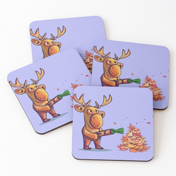Item preview, Funny Moose using Leaf Blower for Fall Leaves designed and sold by Nature's Fancy.