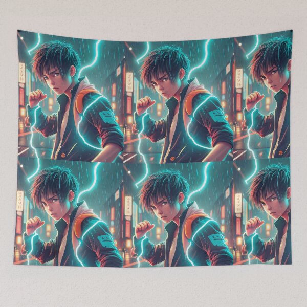 Item preview, ANIME BOY, FIGHT MODE, NEON LIGHTENING, T-SHIRT DESIGNING  designed and sold by AyushAIImage01.