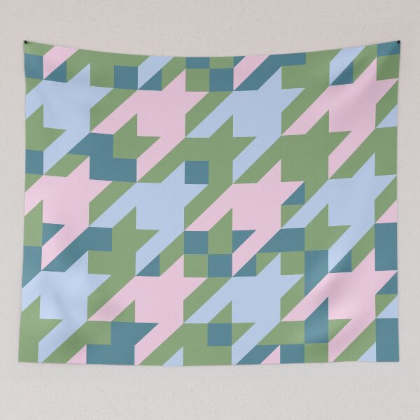 Item preview, Timeless Classic Alpine Houndstooth 1. Khaki, blue, pink  designed and sold by Dominiquevari.