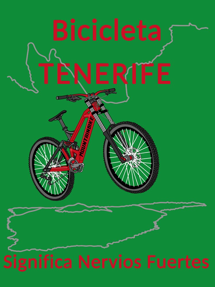 Thumbnail 7 von 7, Classic T-Shirt, Fahrradfahren Teneriffa bedeutet starke Nerven, Mountainbike, Rot, Spanisch designt und verkauft von CreaVisArt.