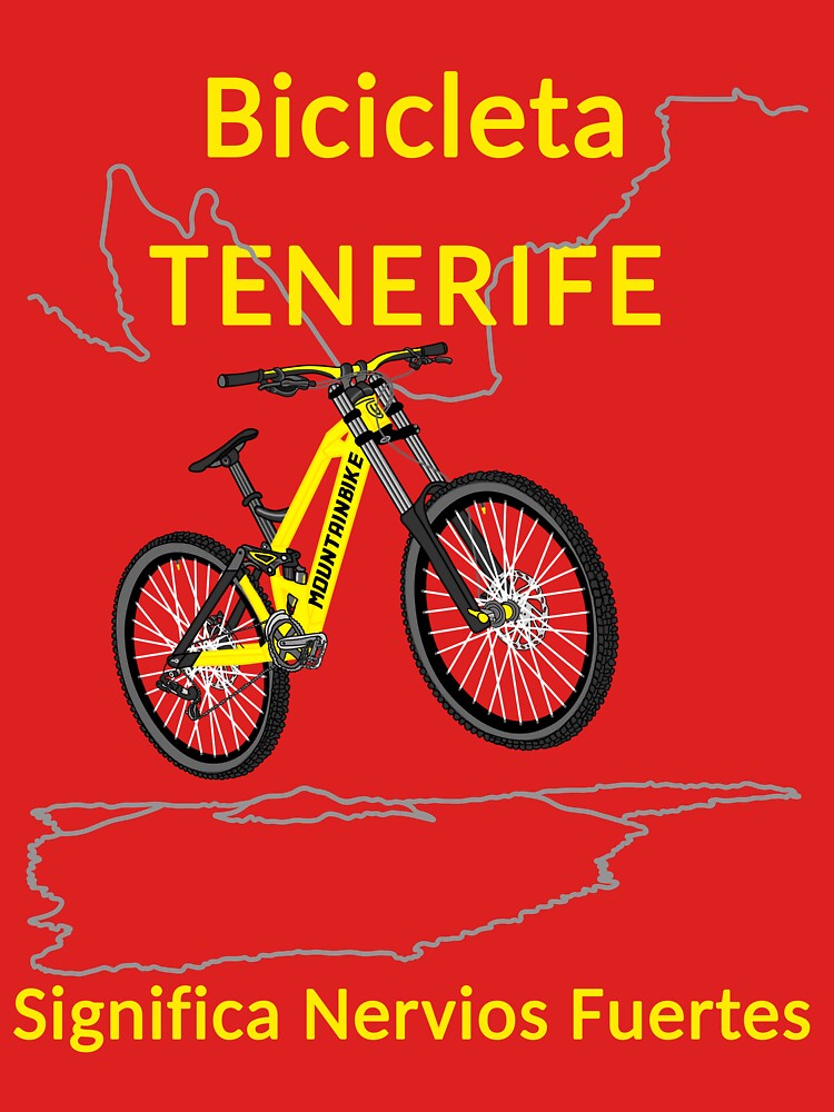 Thumbnail 7 von 7, Classic T-Shirt, Fahrradfahren Teneriffa bedeutet starke Nerven, Mountainbike, Gelb, Spanisch designt und verkauft von CreaVisArt.