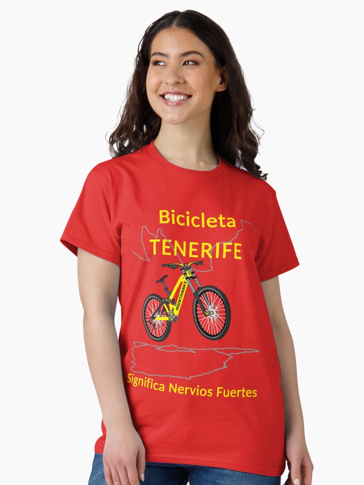 Thumbnail 2 von 7, Classic T-Shirt, Fahrradfahren Teneriffa bedeutet starke Nerven, Mountainbike, Gelb, Spanisch designt und verkauft von CreaVisArt.