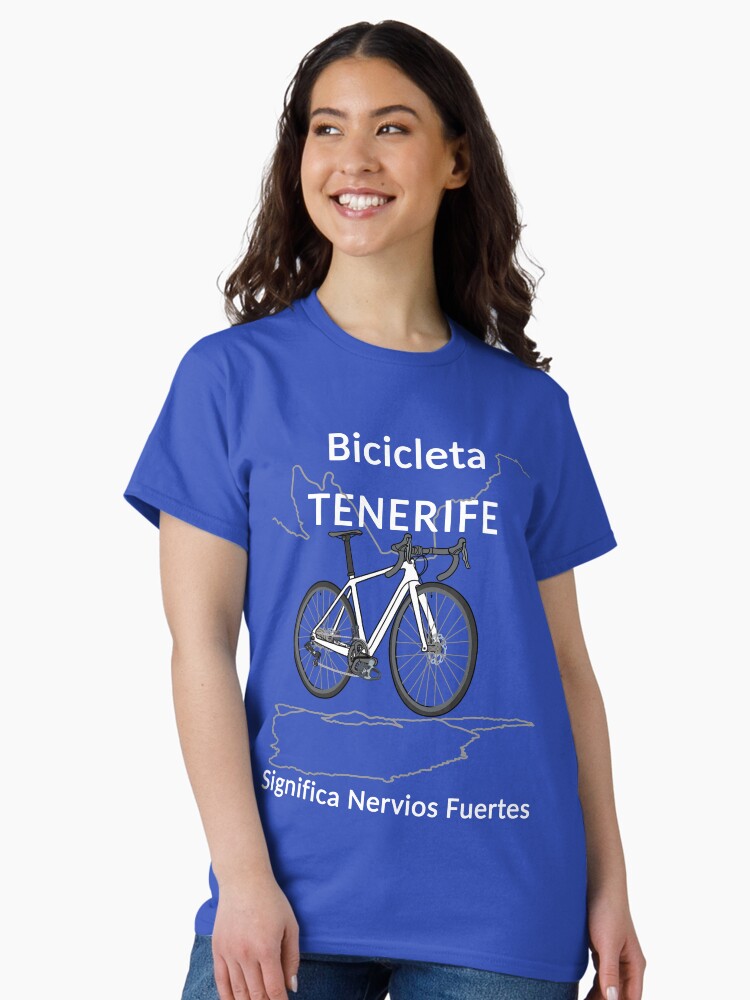 Thumbnail 2 von 7, Classic T-Shirt, Fahrradfahren Teneriffa bedeutet starke Nerven, Rennrad, Weiß, Spanisch designt und verkauft von CreaVisArt.