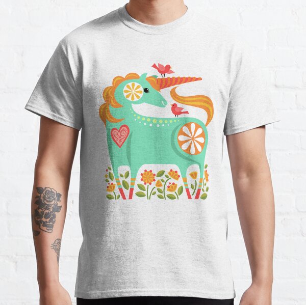 Happy Unicorn in Turquoise by Robin Pickens Classic T-Shirt
