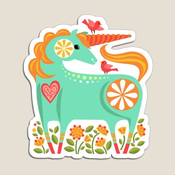 Happy Unicorn in Turquoise by Robin Pickens Magnet