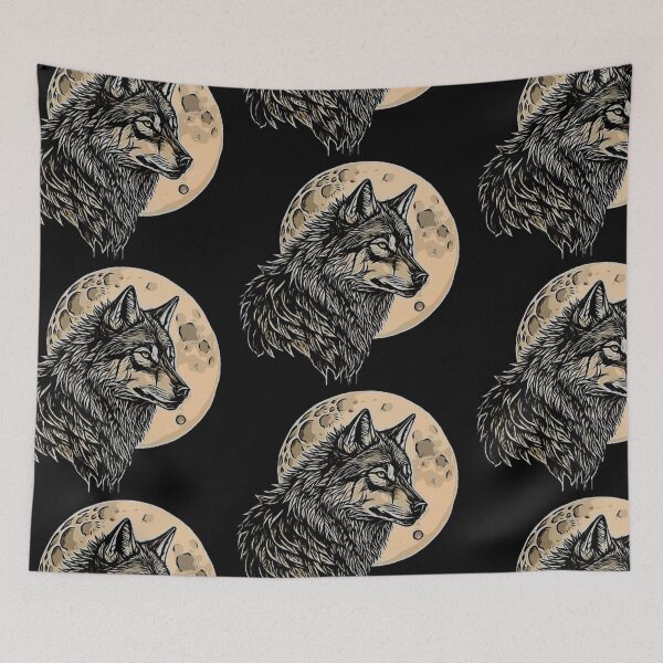 Item preview, A sketch of a wolf against the background of the moon designed and sold by FlowerandDesing.