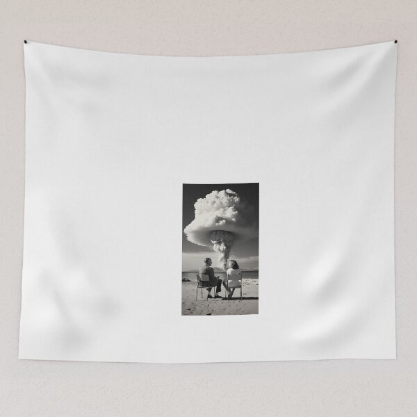 Item preview, a black and white photo of two people sitting on a beach designed and sold by Dark Fantasy Store.