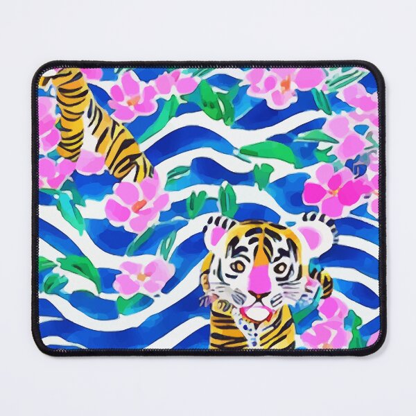 Item preview, Tiger and pink daisies preppy seamless pattern designed and sold by SophieClimaArt.