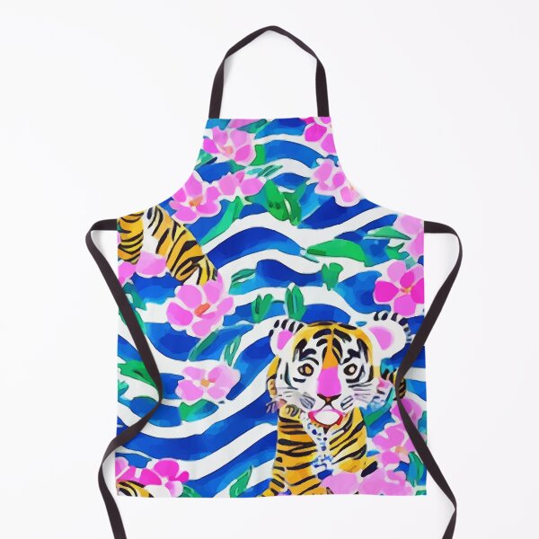 Item preview, Tiger and pink daisies preppy seamless pattern designed and sold by SophieClimaArt.