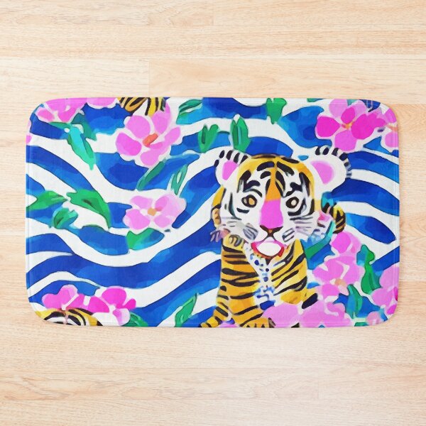 Item preview, Tiger and pink daisies preppy seamless pattern designed and sold by SophieClimaArt.