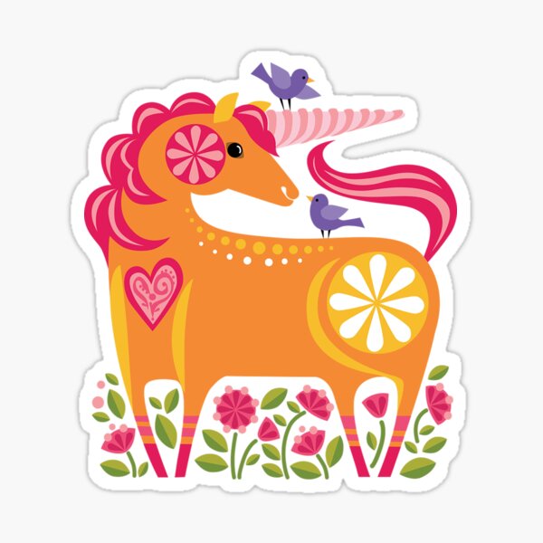 Happy Unicorn Orange by Robin Pickens Sticker