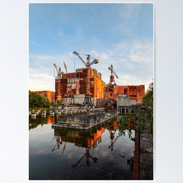 Item preview, The fifth block of the Chernobyl Nuclear Power Plant at sunset. designed and sold by ChernobyLovers.