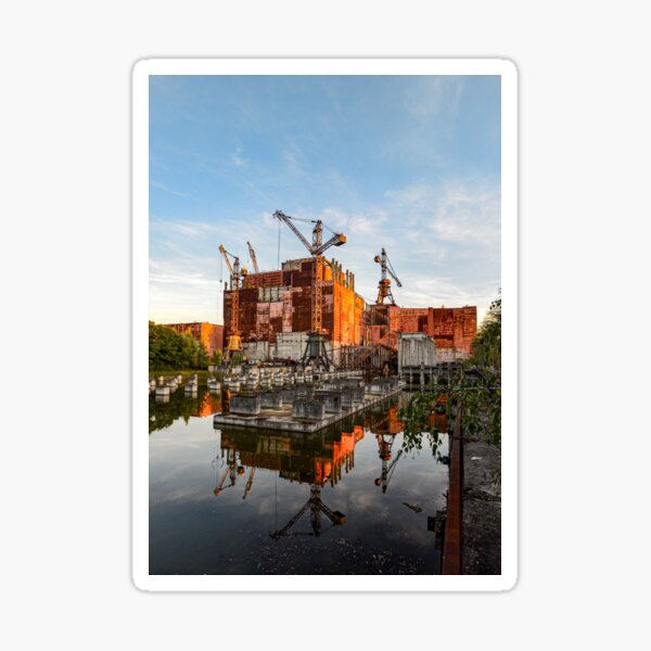 Item preview, The fifth block of the Chernobyl Nuclear Power Plant at sunset. designed and sold by ChernobyLovers.