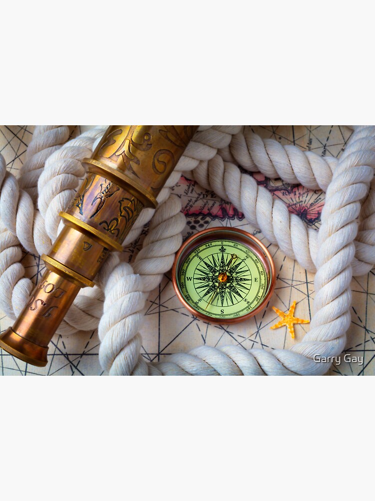 Old Spy Scope And Compass On Ships Rope Sticker for Sale by Garry