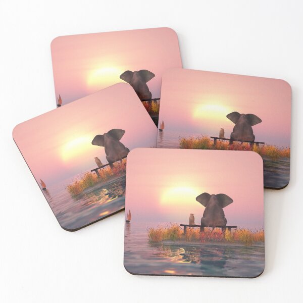 Item preview, Elephant and Dog are sitting on a small island in the middle of the sea designed and sold by Mike Kiev art.