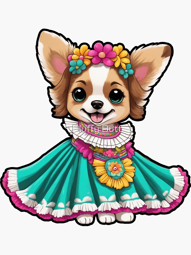 Thumbnail 3 of 3, Sticker, Chihuahua Puppy in Folklorico Dress designed and sold by Vtraveling.