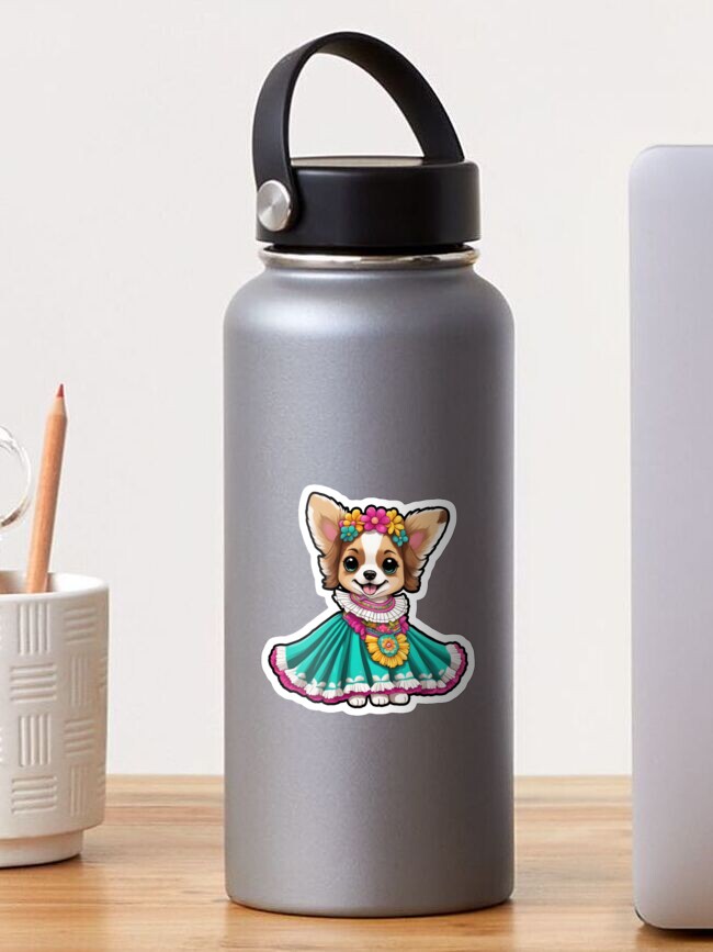 Thumbnail 1 of 3, Sticker, Chihuahua Puppy in Folklorico Dress designed and sold by Vtraveling.