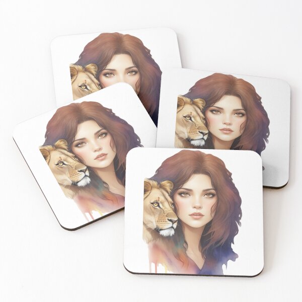 Item preview, Beautiful woman with a lion watercolors paint designed and sold by Gigglyvibes.