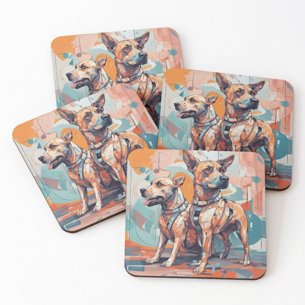 Item preview, futuristic dog AI duo, abstract art complementary colours fine details designed and sold by BeatyinChaos.