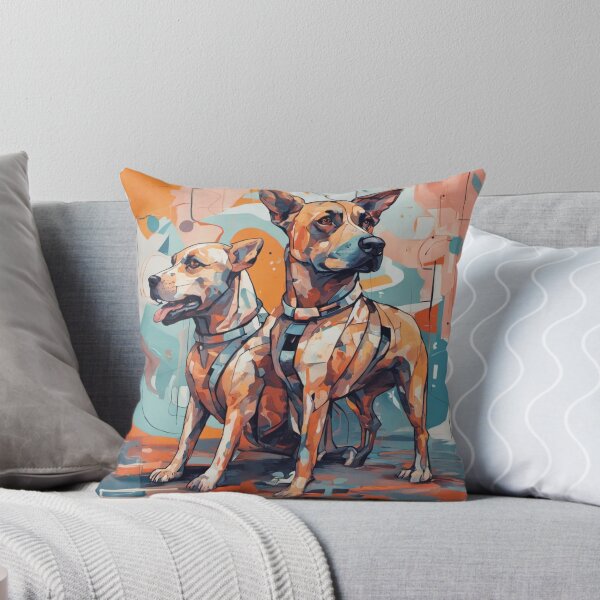 Item preview, futuristic dog AI duo, abstract art complementary colours fine details designed and sold by BeatyinChaos.