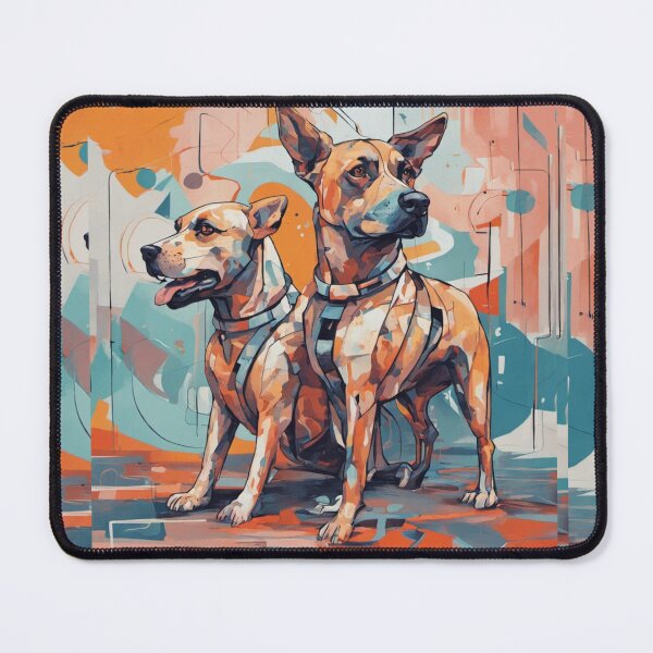Item preview, futuristic dog AI duo, abstract art complementary colours fine details designed and sold by BeatyinChaos.