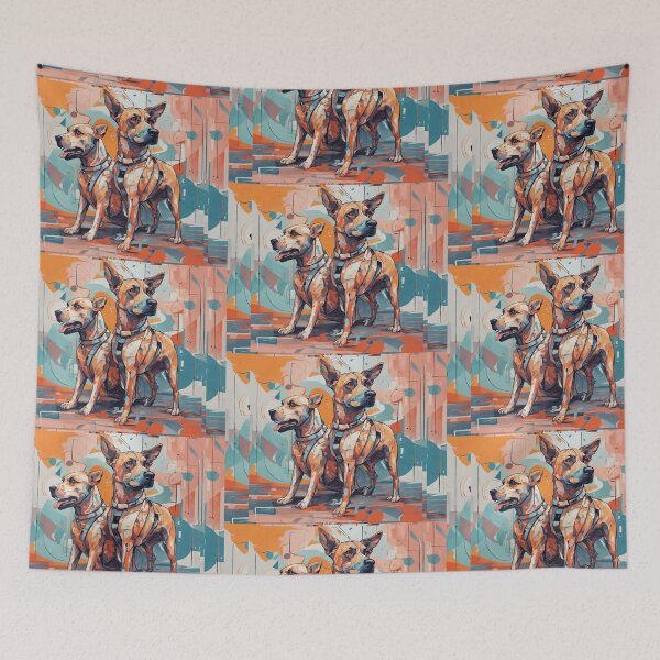 Item preview, futuristic dog AI duo, abstract art complementary colours fine details designed and sold by BeatyinChaos.