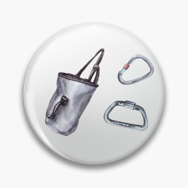 Item preview, Grey chalk bag with carabiner for rock climbing, bouldering. Watercolor illustration designed and sold by BartolArt.