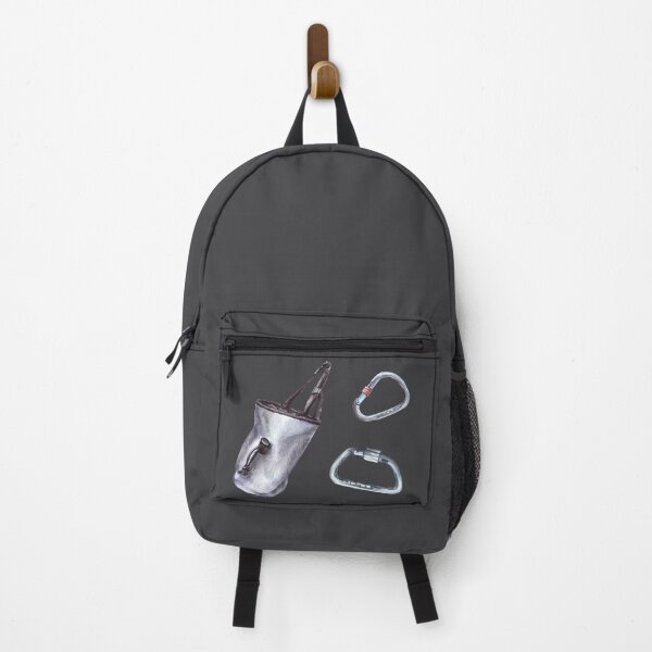Item preview, Grey chalk bag with carabiner for rock climbing, bouldering. Watercolor illustration designed and sold by BartolArt.