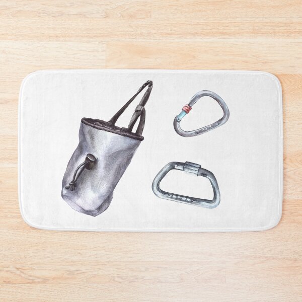 Item preview, Grey chalk bag with carabiner for rock climbing, bouldering. Watercolor illustration designed and sold by BartolArt.