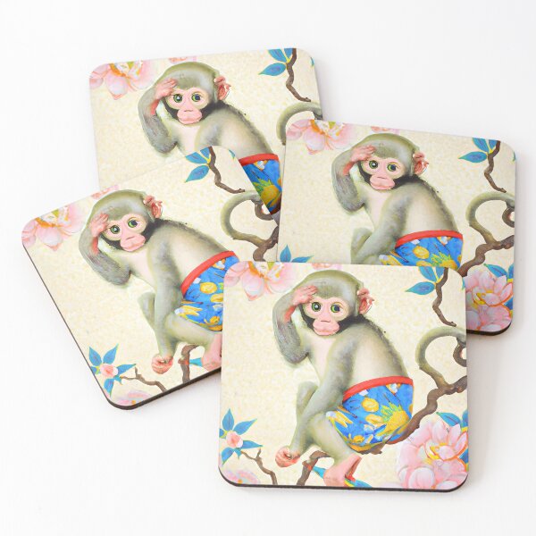 Item preview, Chinoiserie monkey on magnolia tree designed and sold by SophieClimaArt.