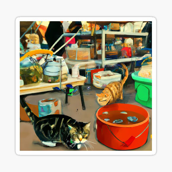 Vista previa del artículo con la obra «Gato relajándose en medio de un mercadillo || Ilustración de pintura digital», diseñado y vendido por Stunning Art Shop.