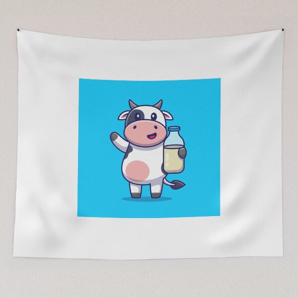 Item preview, "Dairy Delight: Cute Cow Holding Milk Cartoon Vector Icon Illustration" designed and sold by hjian8219.