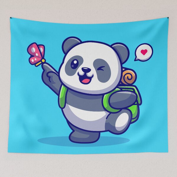 Item preview, Panda Wanderlust: Cute Panda Backpacker Playing with Butterfly Cartoon Vector Icon Illustration designed and sold by hjian8219.