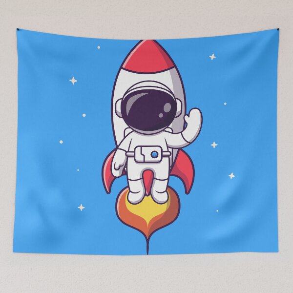 Item preview, "Cosmic Journey: Cute Astronaut Flying with Rocket in Space Cartoon Vector Icon Illustration designed and sold by hjian8219.