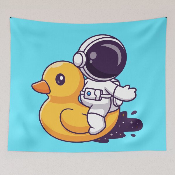 Item preview, Astro-Pool Fun: Cute Astronaut Playing with Duck Balloon in Space Pool Cartoon Vector Icon Illustration" designed and sold by hjian8219.