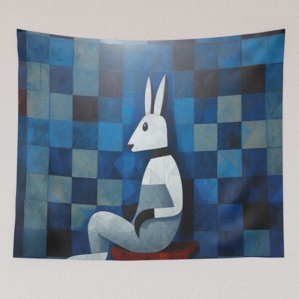 Item preview, White Rabbit Sitting on Red Stool designed and sold by YoPedro.