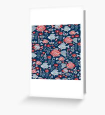 Decorative pattern with fish, flowers and herbs. Folk art. Greeting Card