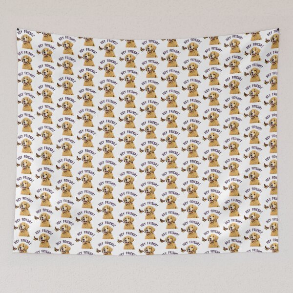 Item preview, golden retriever puppy and butterfly with words Hey Friend! designed and sold by planetgolden.