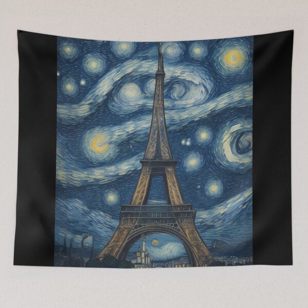 Aperçu de l'œuvre Starry Night in Paris Post Impressionism Van Gogh Inspired Art créée et vendue par Vangoholic.