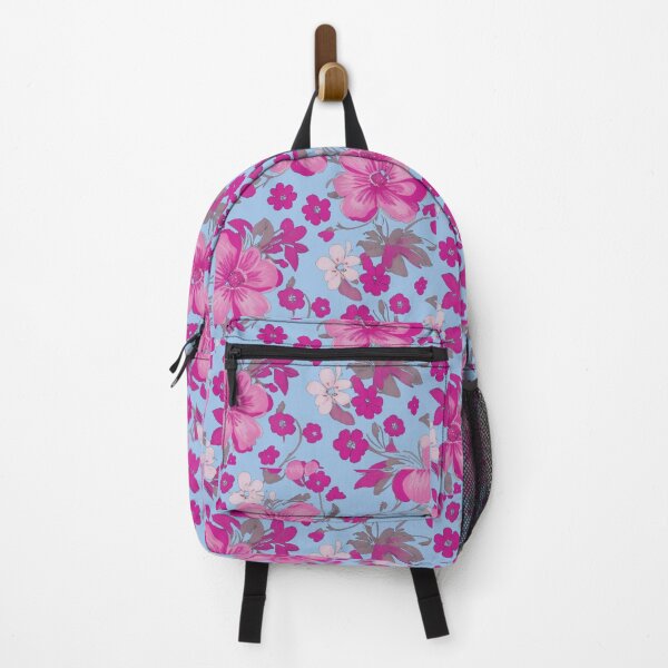 Item preview, Beautiful pink magenta floral background on baby blue designed and sold by Gigglyvibes.