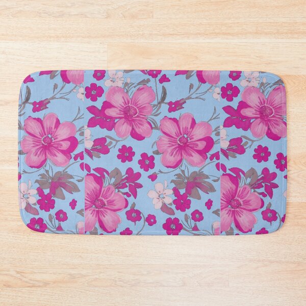 Item preview, Beautiful pink magenta floral background on baby blue designed and sold by Gigglyvibes.