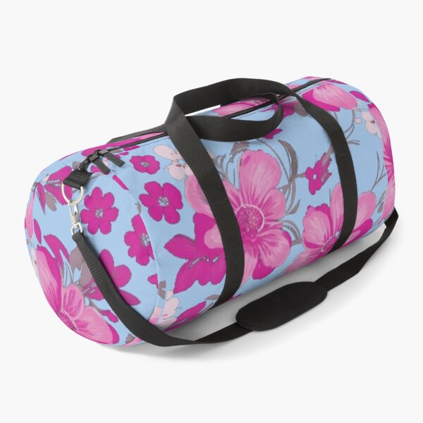 Item preview, Beautiful pink magenta floral background on baby blue designed and sold by Gigglyvibes.
