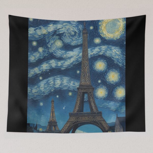 Aperçu de l'œuvre Starry Night in Paris Post Impressionism Van Gogh Inspired Art créée et vendue par Vangoholic.