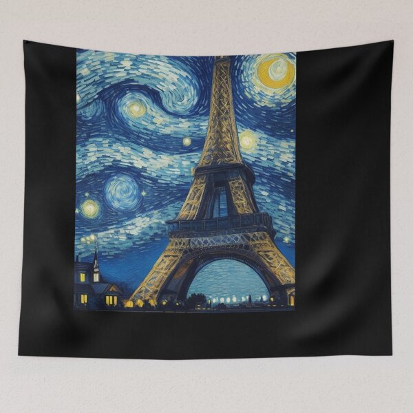 Aperçu de l'œuvre Starry Night in Paris Post Impressionism Van Gogh Inspired Art créée et vendue par Vangoholic.