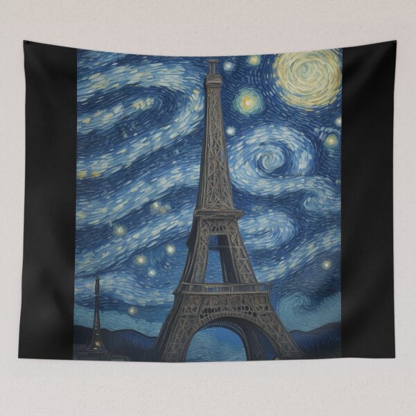 Aperçu de l'œuvre Starry Night in Paris Post Impressionism Van Gogh Inspired Art créée et vendue par Vangoholic.
