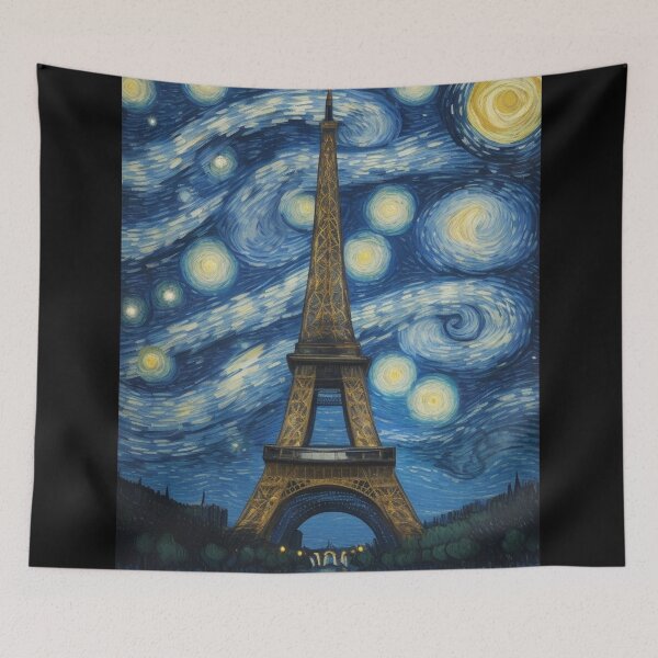 Aperçu de l'œuvre Starry Night in Paris Post Impressionism Van Gogh Inspired Art créée et vendue par Vangoholic.